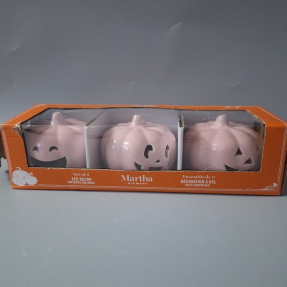 Martha Stewart Pink Ceramic LED Pumpkins Set of 3 Halloween Decor Light Up. - Picture 1 of 6